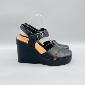 Korks Sandals Womens 10 Black Slingback Buckle Wedge Platform Shoes
